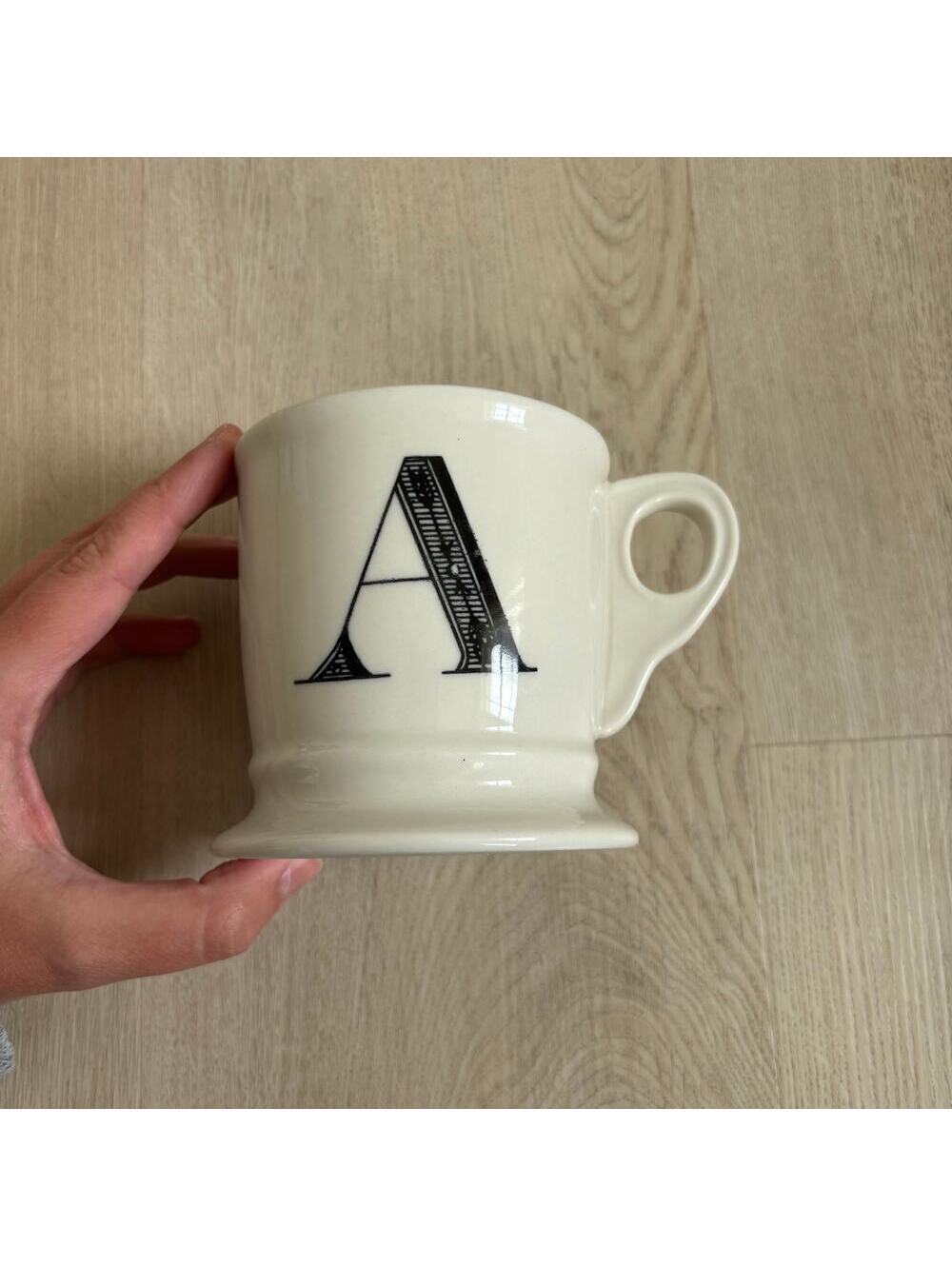 Anthropologie NWOT Bistro Monogram "A" Mug Black White Shaving Design
